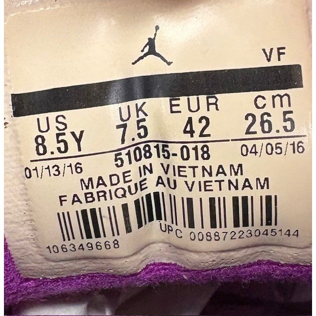 Jordan 12 Retro Hyper Violet Black 510815-018 Youth Sneakers size 8.5Y7