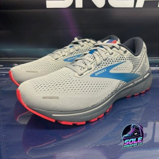 Brooks Ghost 14 Light Grey Blue Red (2021) 1103691D078 Mens sneakers size 11.50