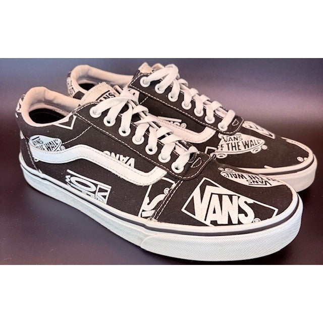 Vans Ward Low Top Sneakers Black White Logo Canvas Skate Shoes Mens size 10.51