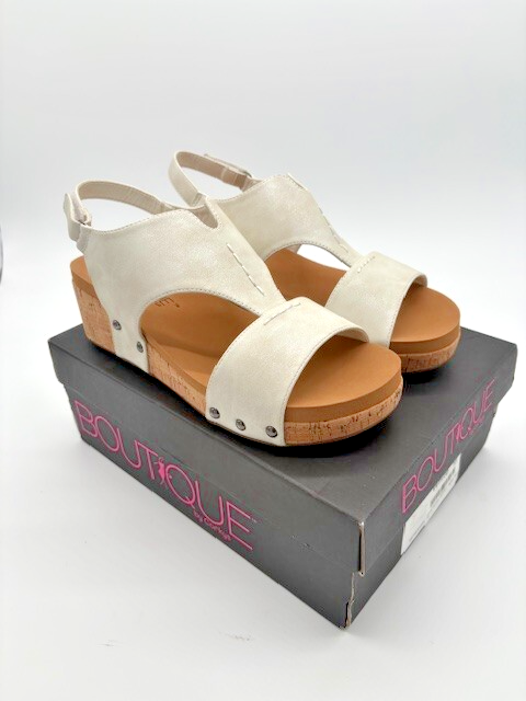 Corkys Women's Boutique Zipadee White Wedge Sandals - White Metallic and Cognac0