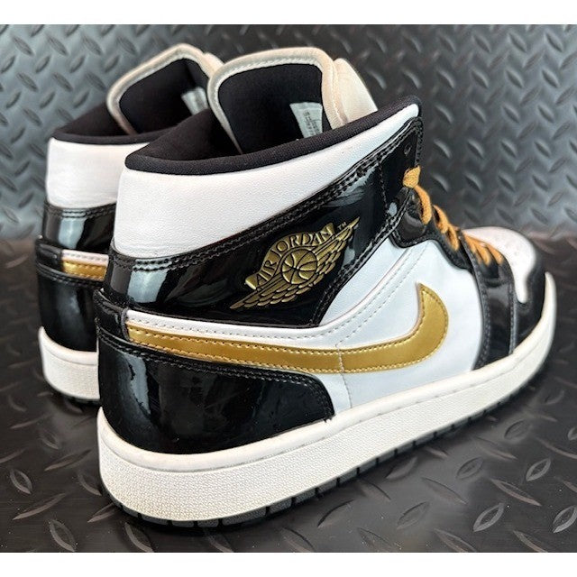 Jordan 1 Mid Patent Black White Gold 852542-007 Mens Sneakers size 112
