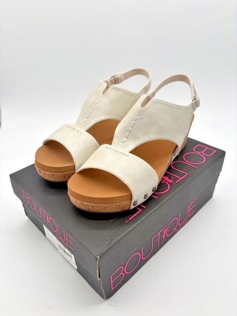 Corkys Women's Boutique Zipadee White Wedge Sandals - White Metallic and Cognac1