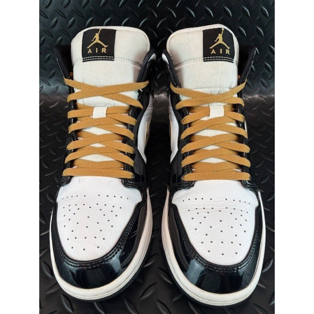 Jordan 1 Mid Patent Black White Gold 852542-007 Mens Sneakers size 114