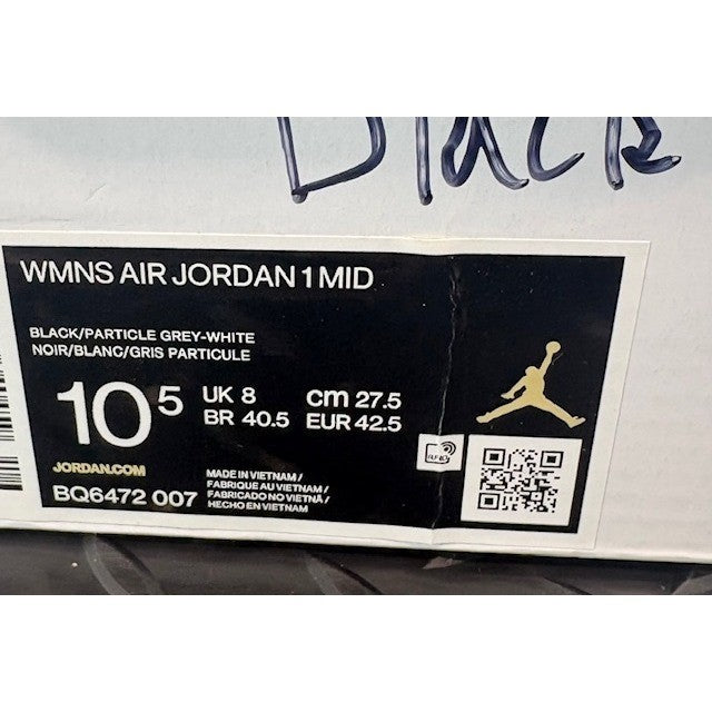 Jordan 1 Mid Shadow Black Particle Grey BQ6472-007 Womens sneakers size 10.57