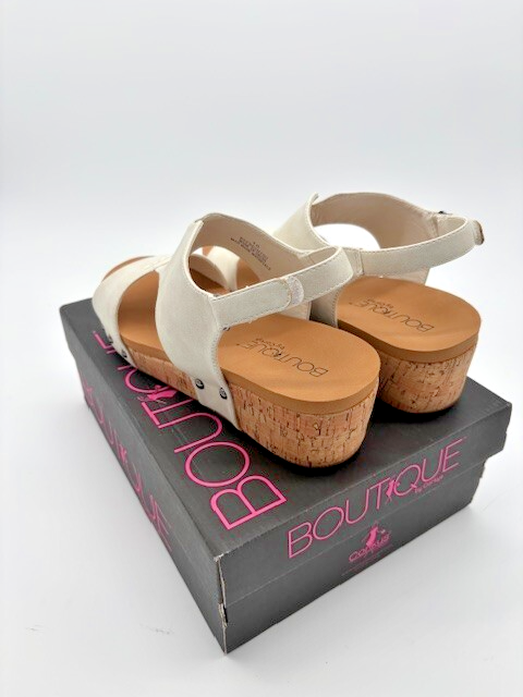 Corkys Women's Boutique Zipadee White Wedge Sandals - White Metallic and Cognac2