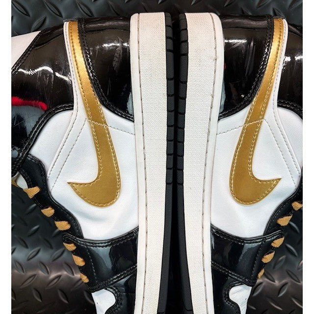 Jordan 1 Mid Patent Black White Gold 852542-007 Mens Sneakers size 116