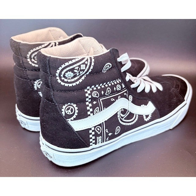 Vans Sk8-Hi Peace Paisley Bandana Black White High Top Sneakers Mens size 11.52