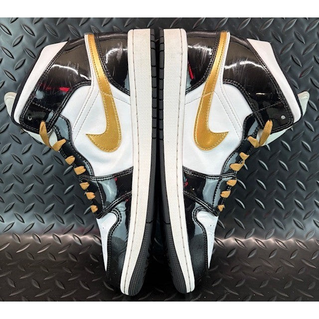 Jordan 1 Mid Patent Black White Gold 852542-007 Mens Sneakers size 115