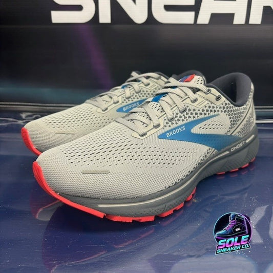 Brooks Ghost 14 Light Grey Blue Red (2021) 1103691D078 Mens sneakers size 11.50
