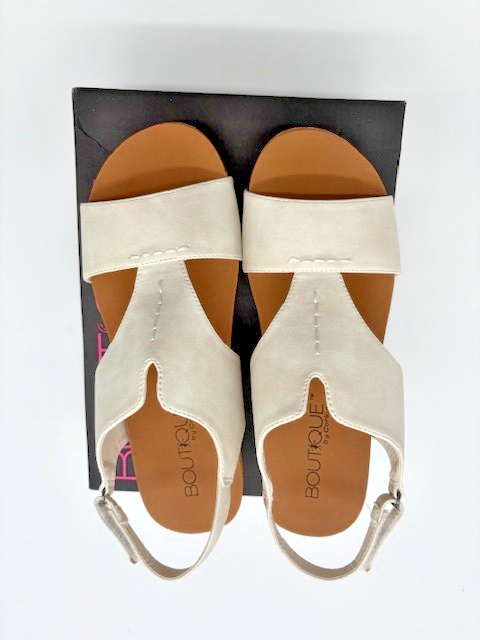 Corkys Women's Boutique Zipadee White Wedge Sandals - White Metallic and Cognac5
