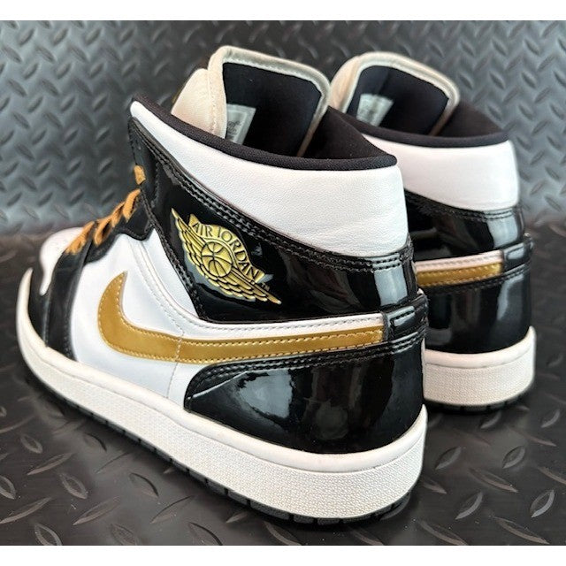 Jordan 1 Mid Patent Black White Gold 852542-007 Mens Sneakers size 113