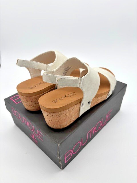 Corkys Women's Boutique Zipadee White Wedge Sandals - White Metallic and Cognac3