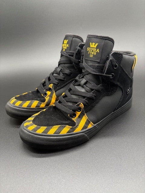 Supra FTWR Vaider Caution Black Suede Sneakers Mens size 8 high-tops0