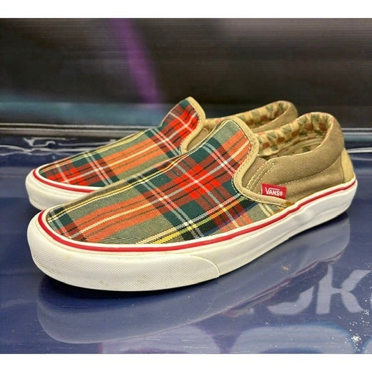 Vans Classic Tartan Plaid Red Green Mens slip-on canvas sneakers size 110